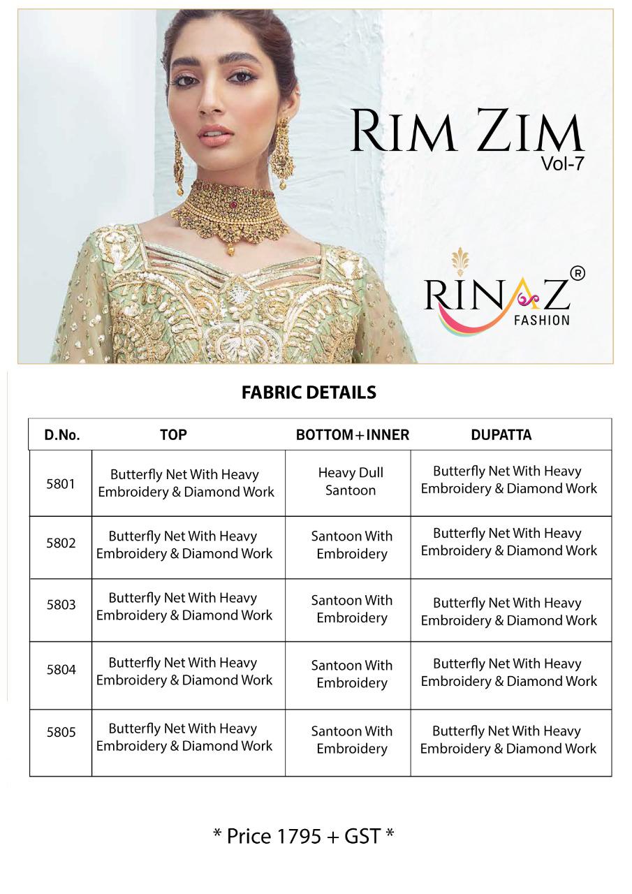 Rinaz Rim Zim 7 Latest Fancy Designer Heavy Wedding Wear Embroidery Pakistani Salwar Suits Collection

