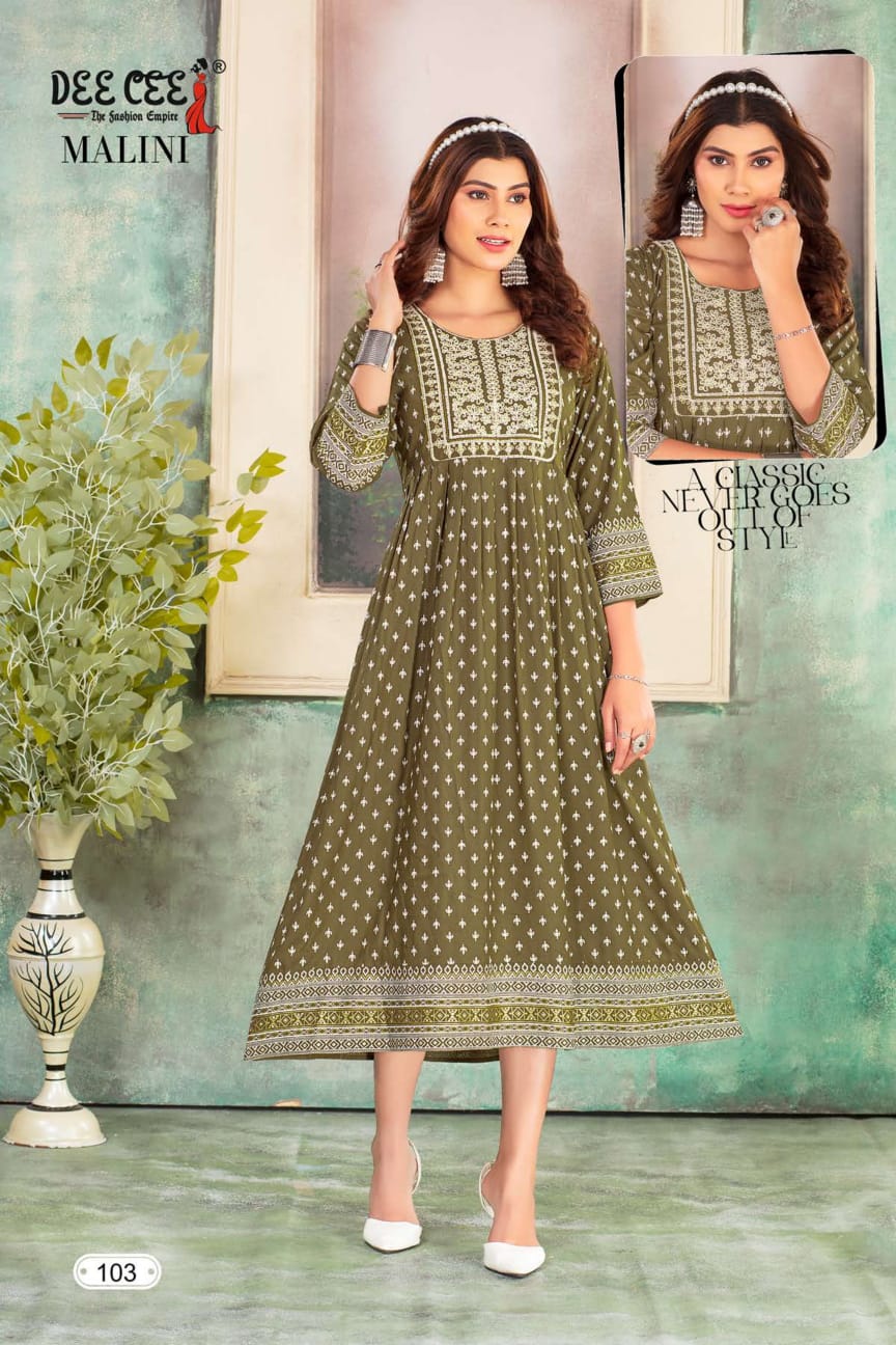 Malini By Dee Cee Printed Anarkali Kurtis wholesale market in Surat with Price