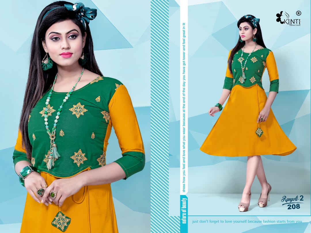 Kinti Rangoli 2 Fancy Ethnic Wear Rayon Embroidery work Designer Kurtis Collection