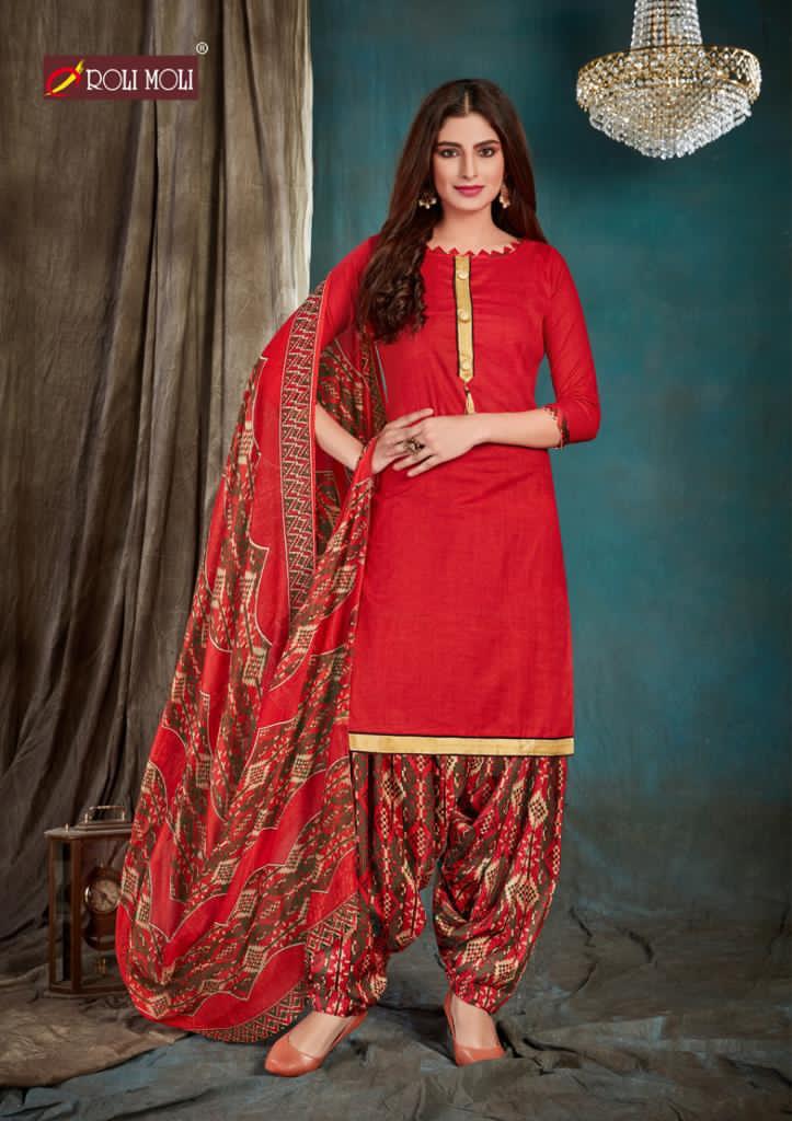 Roli Moli Royal Latest Fancy regular wear Patiyala Printed Cotton Dress Material Collection
