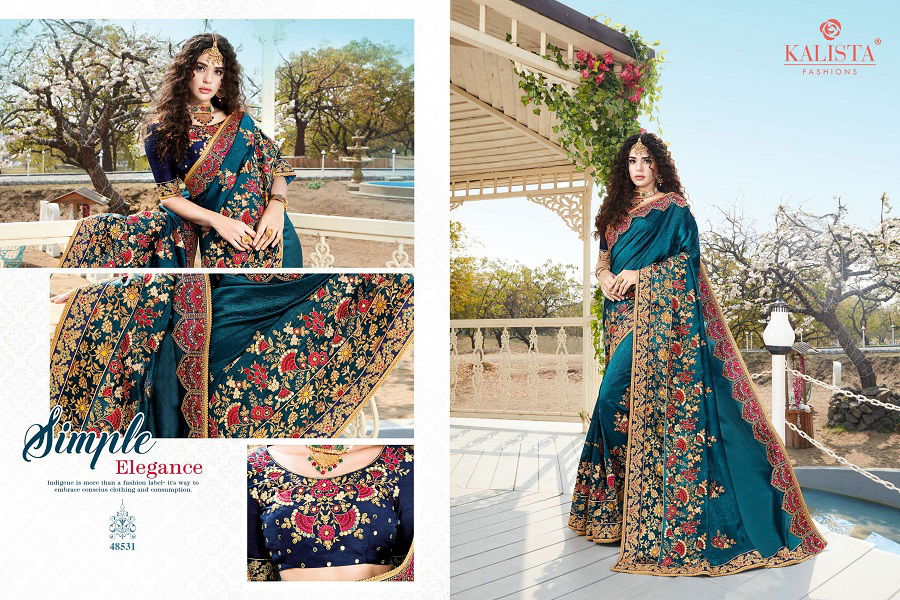 Kalista Nagma Latest Fancy Heavy Festive Wear vichitra silk Embroidery Worked Sarees Collection
