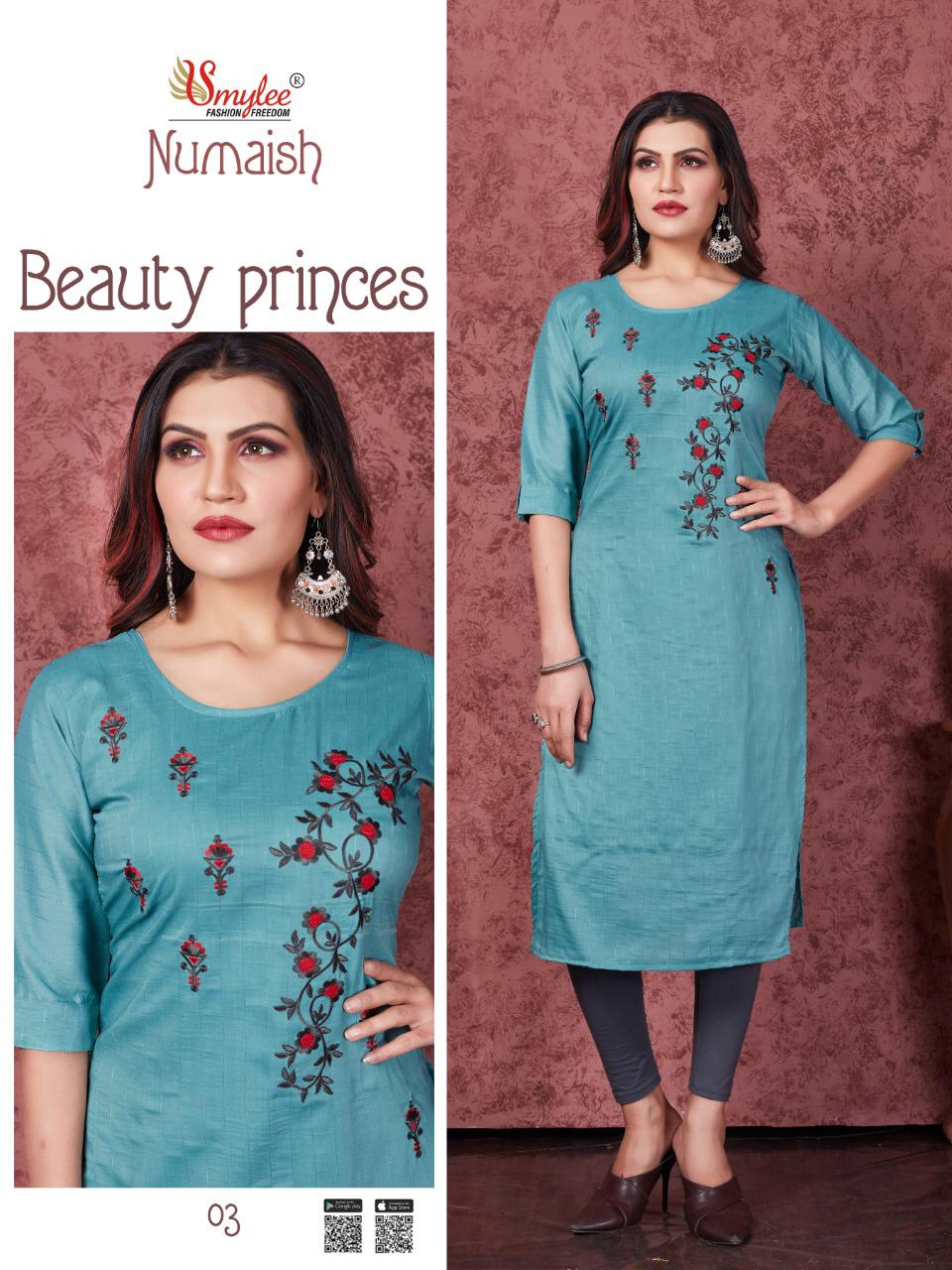 Smylee Numaish Designers Latest Fancy Festive Wear Heavy Silky Weaving Embroidery  Kurti Collection
