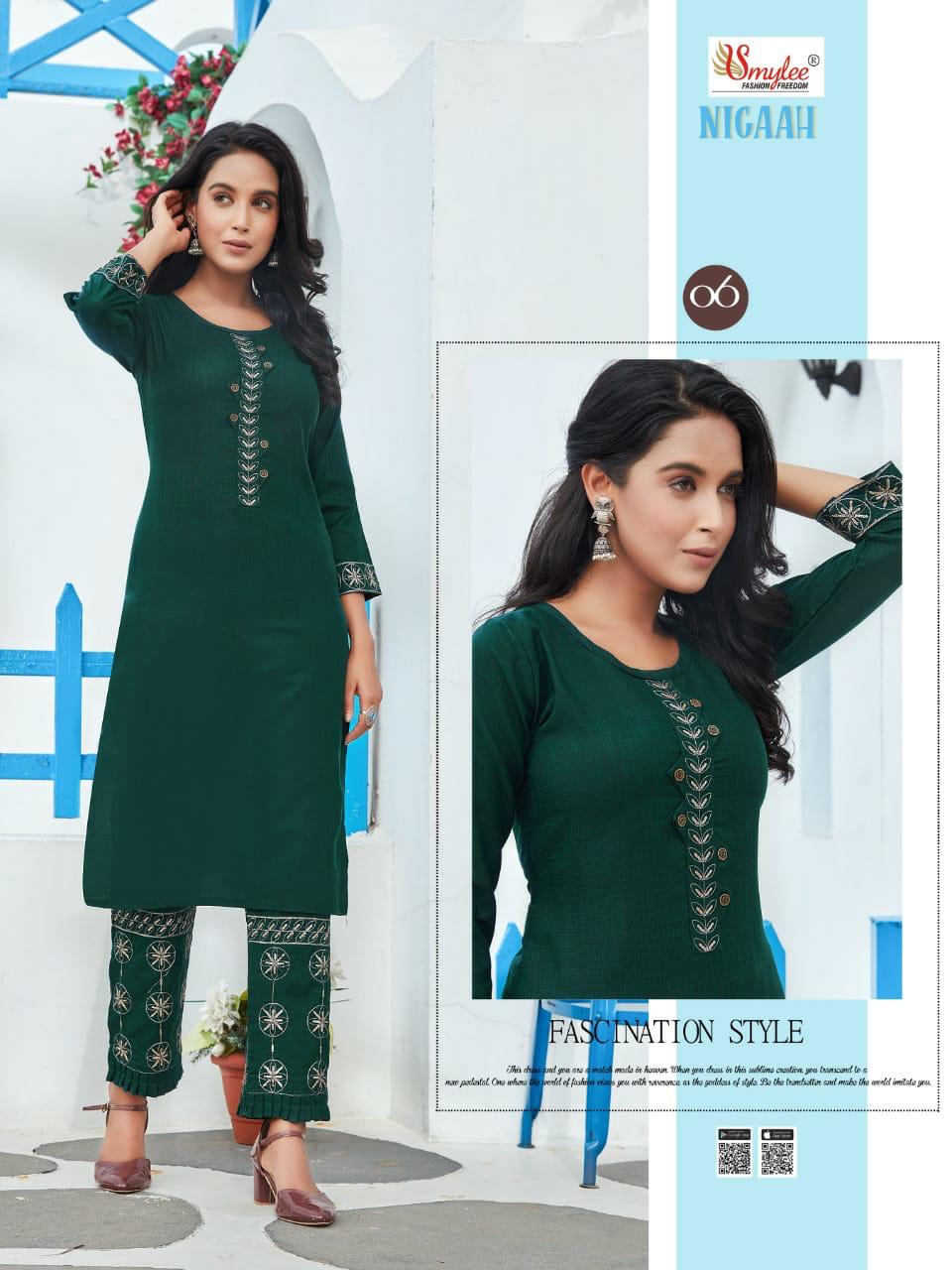 Smylee Nigaah Bombay Slub Embroidered Designer Kutri With Bottom Latest Collection
