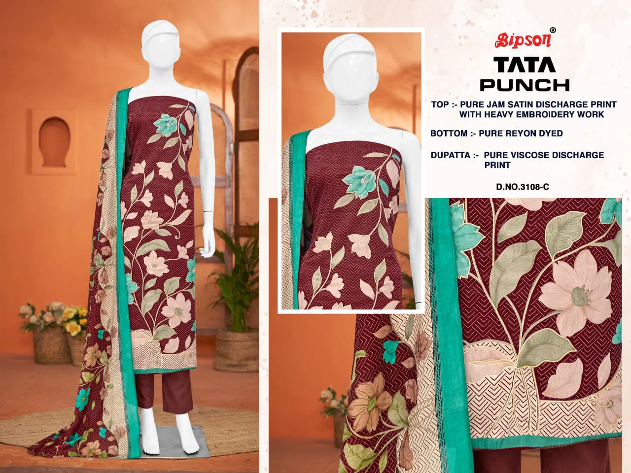 Tata Punch 3284 By Bipson Jam Satin Dress Material Orders In India