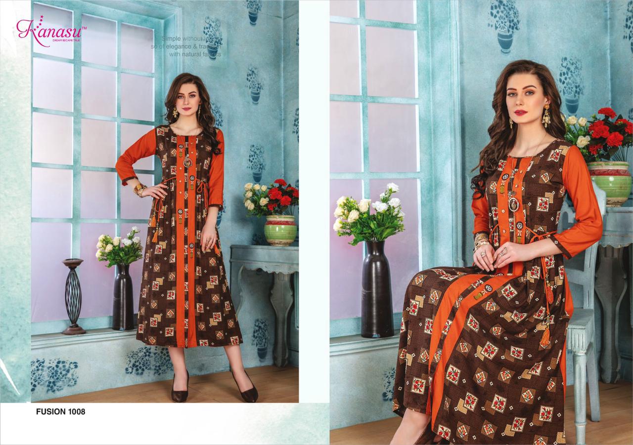 Kanasu Fusion Latest Designer Round Anarkali Style Long Kurtis Collection 