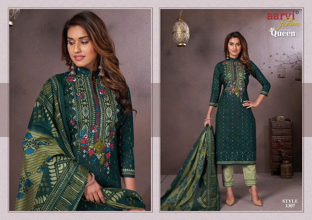 Aarvi Queen 3 Latest fancy regular Wear Pure Cotton Cambric Dress Material Collection

