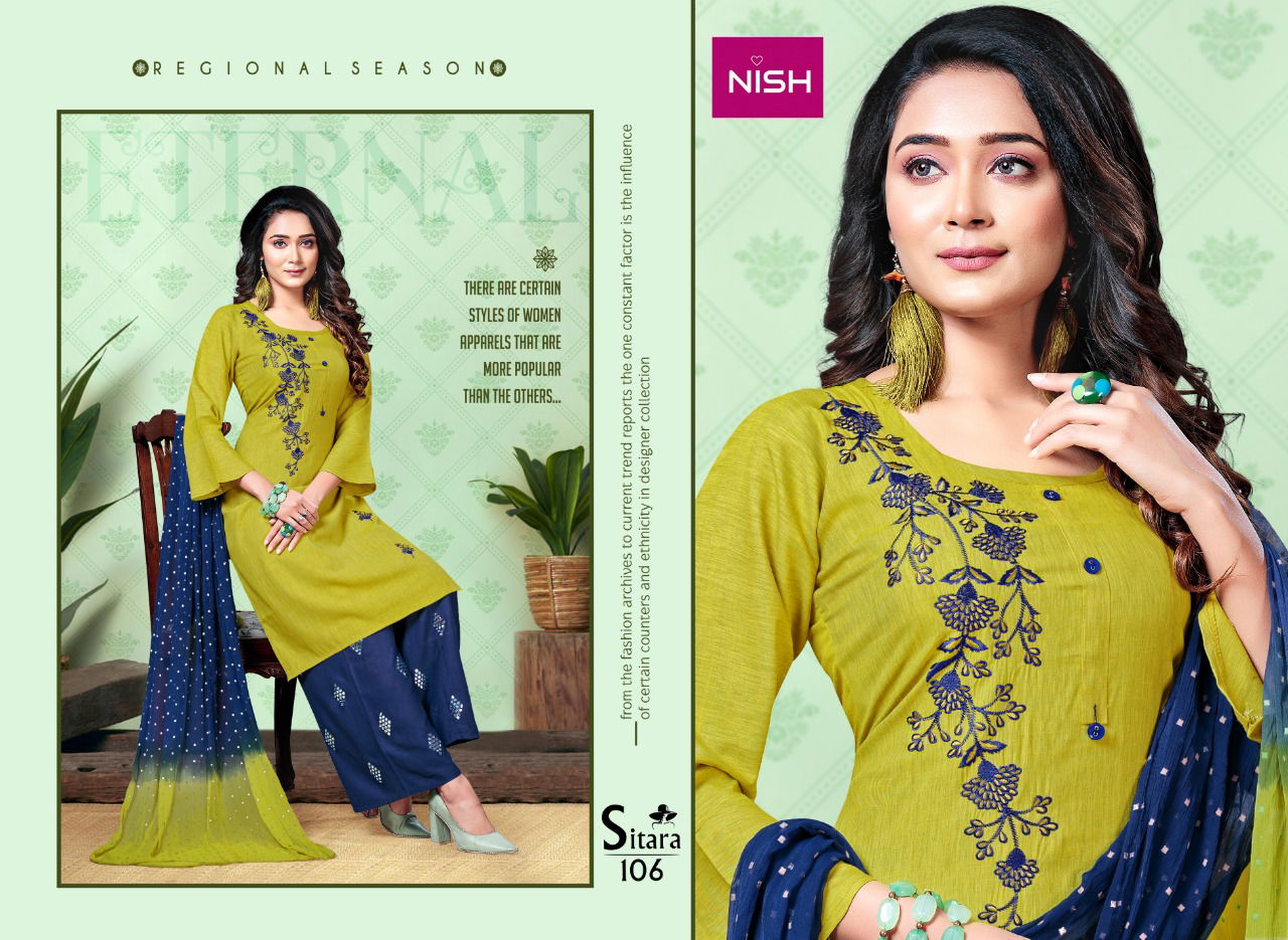 Nish Sitara Ethnic Wear Embroidery Work Rayon Designer Ready Made Collection

