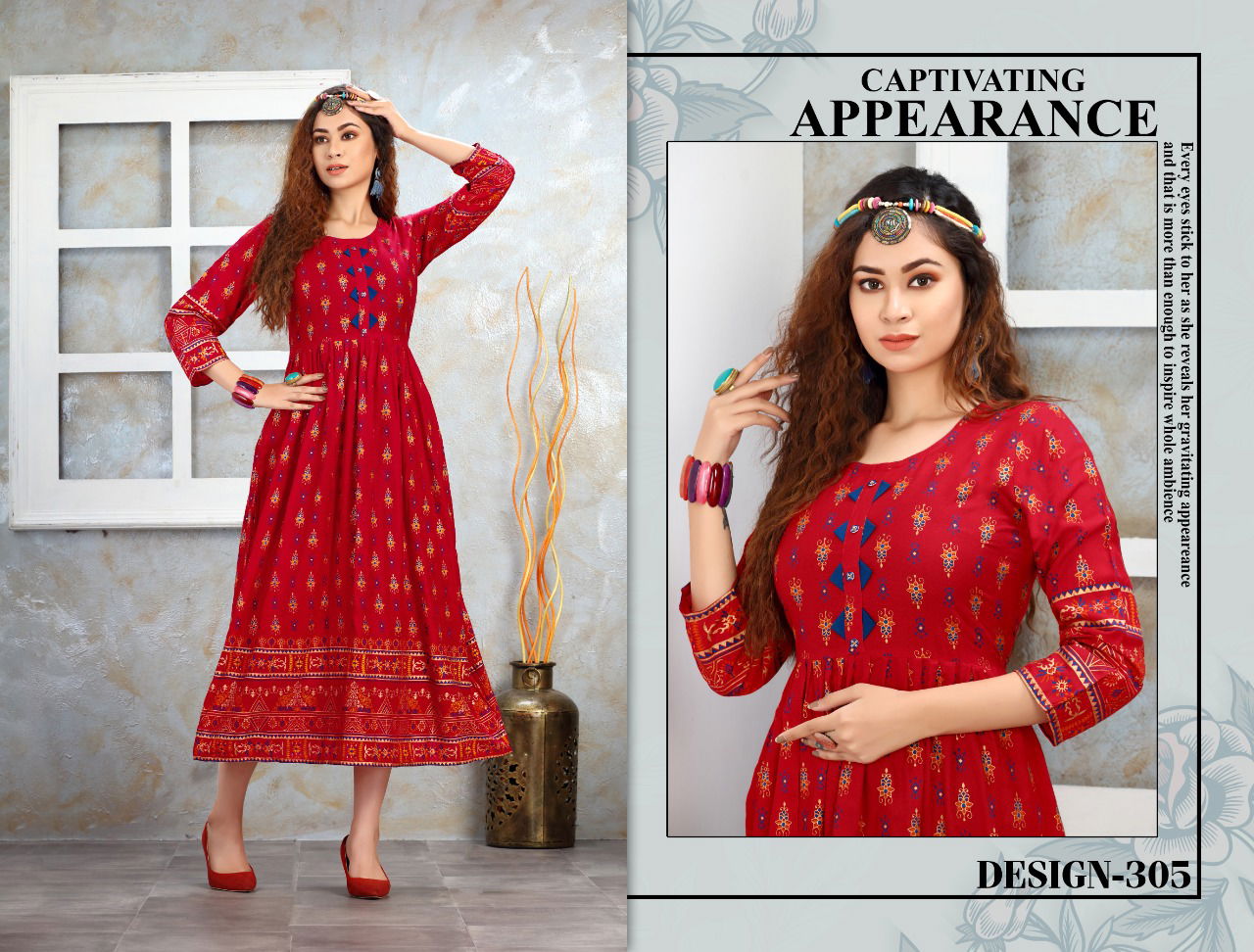 Trendy Nakshtra Ethnic Wear Rayon Printed Designer Anarkali Kurtis Collection
