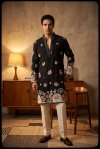 Black Outluk Wedding Vol 55 Lachaka Silk Mens Kurta With Pajama 5502