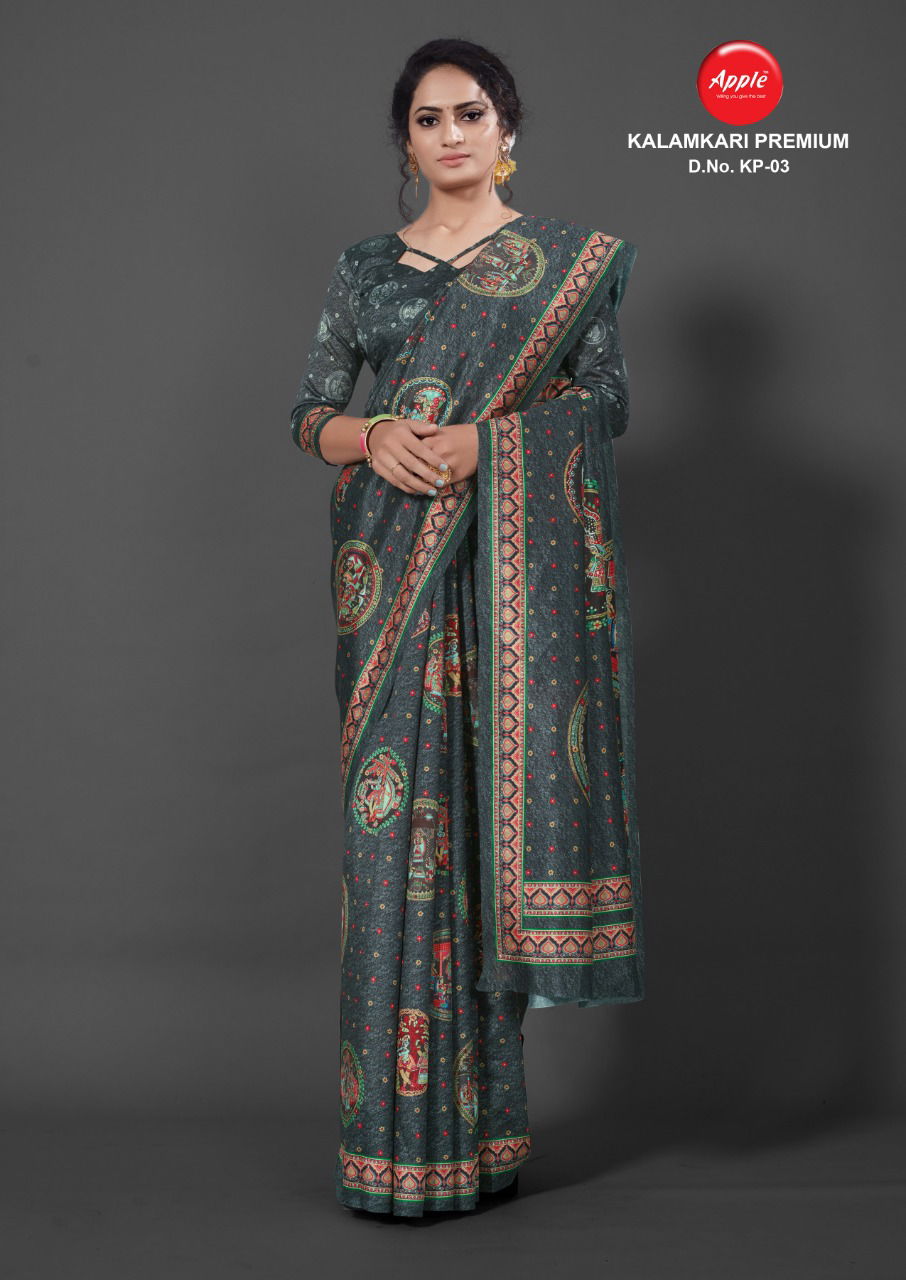 APPLE KALAMKARI PREMIUM KP-01 Fancy Festive Wear Digital Printed Bhagalpuri Silk Saree Collection