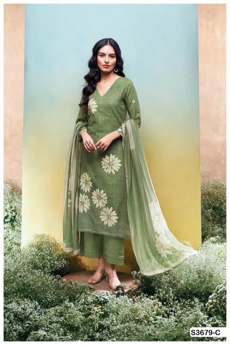 Kalani By Ganga Cotton Linen Printed Embroidered Salwar Suit Wholesale In India