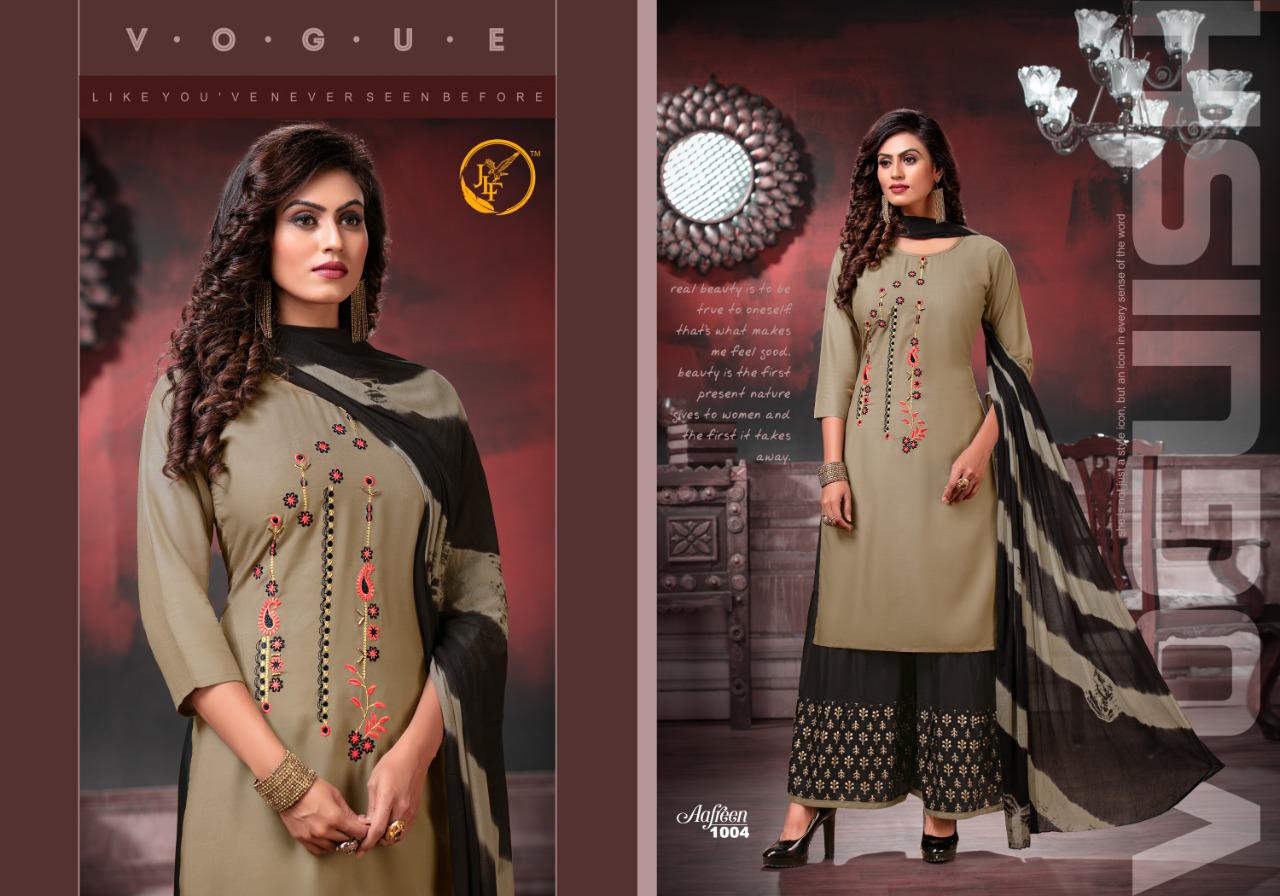 JLF Aafreen Latest Heavy Designer Rayon Print  Plazzo Suit Collection With Nazneen Shibori Dupatta