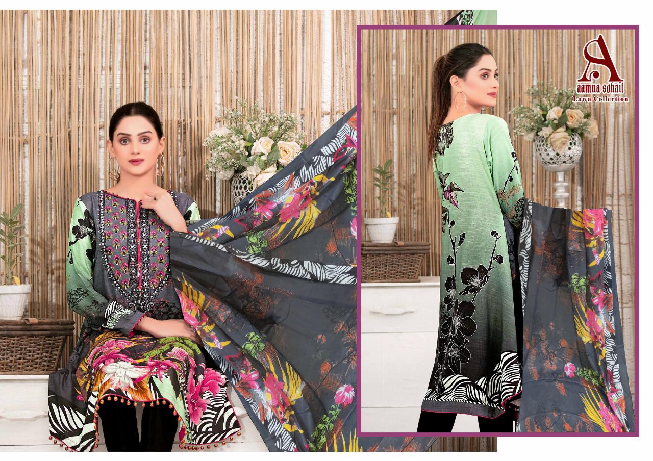 Aamna Sohail Latest Fancy Designer Casual Regular Wear Lawn Collection Printed Karachi Dress Materials Collection
