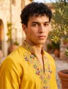 Yellow Outluk Wedding Vol 55 Lachaka Silk Mens Kurta With Pajama 5505