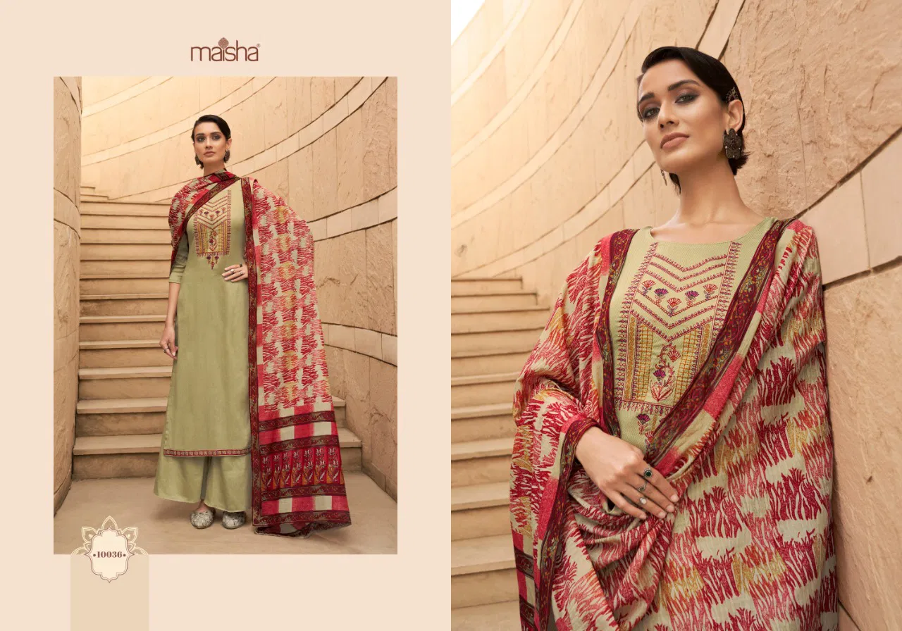 MAISHA IKAYA Fancy Designer Latest Festive Wear pure cotton print with cool looking embroidery work Salwar Suit Collection