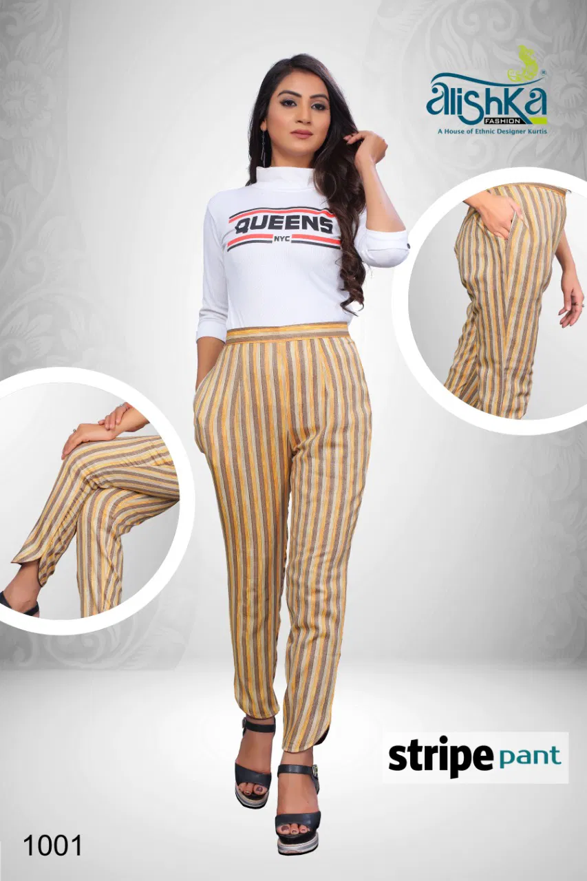 Alishka Stripe Fancy Party Wear Pant Heavy Rayon Slub Pant Collection
