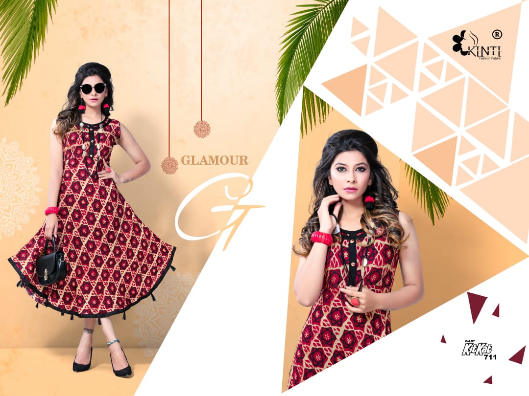 Kinti Kit Kat Fancy Daily wear Rayon printed Short Kurtis Collection
