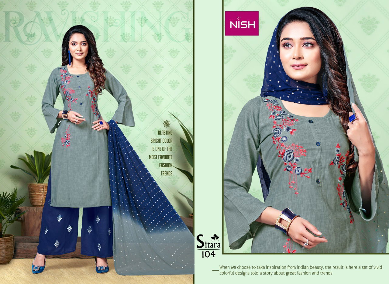 Nish Sitara Ethnic Wear Embroidery Work Rayon Designer Ready Made Collection
