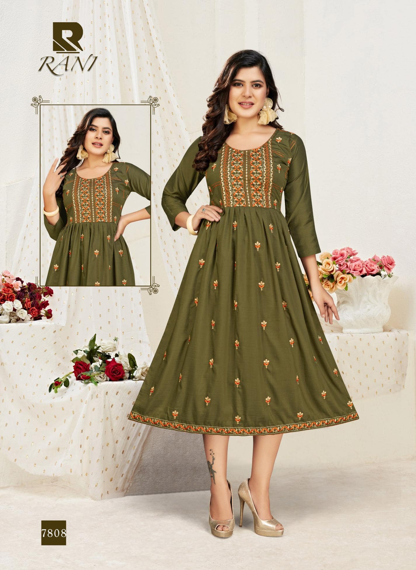 Raashi Rani Latest fancy Designer Casual Wear Printed Chinon Silk Anarkali Kurtis Collection
