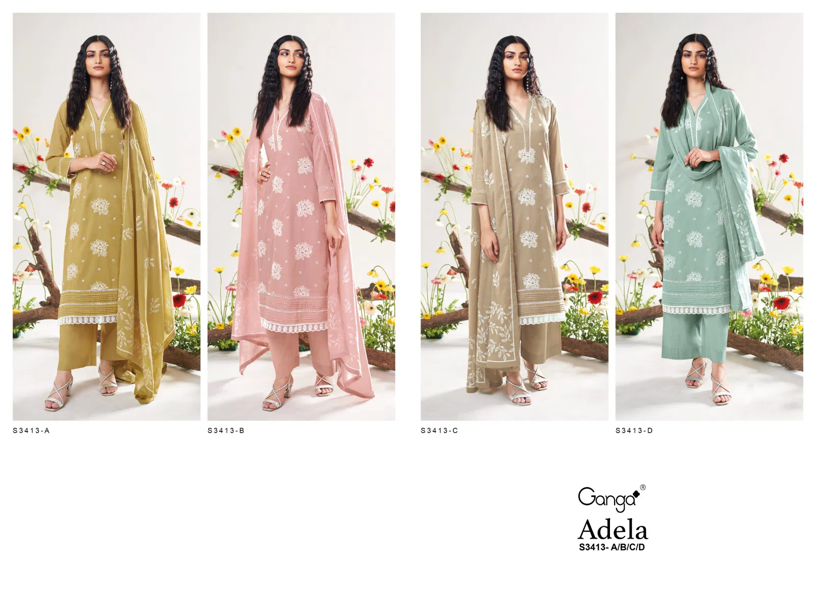 Adela 3413 By Ganga Premium Mal Embroidery Online Salwar Suit Wholesale