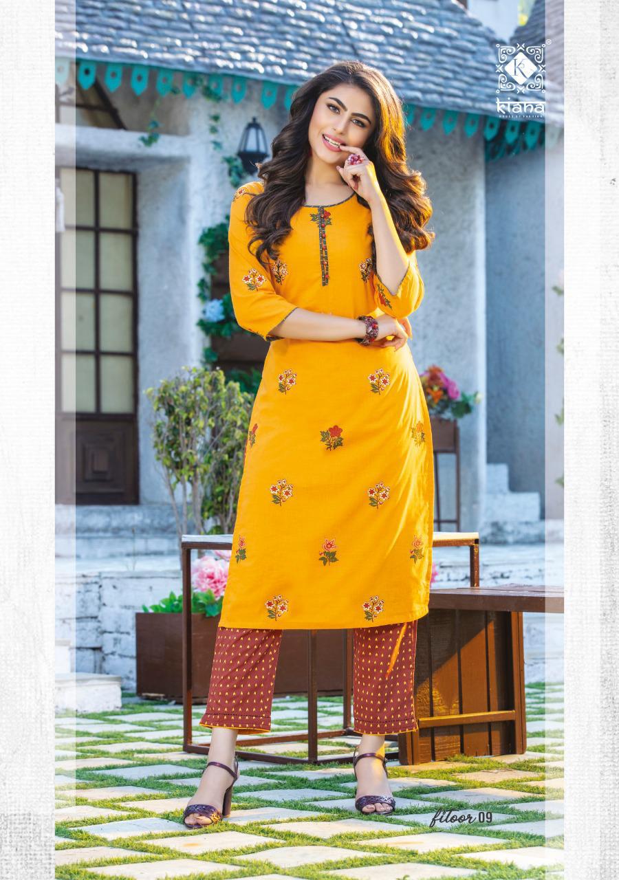 KIANA FITOOR Fancy Designer Festive Wear Rayon With Cotton Printed And Hand Work Kurtis With Bottom Collection