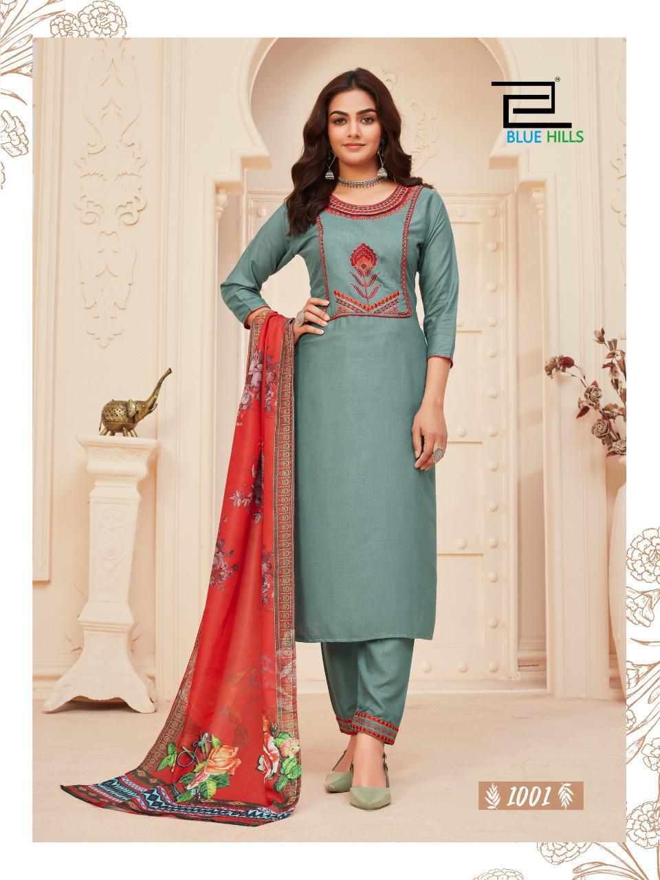 Blue Hills Dupatta Queen 1 Latest Designer Fancy Festive Wear Rayon Embroidery Work And Silai Pattern Readymade Collection
