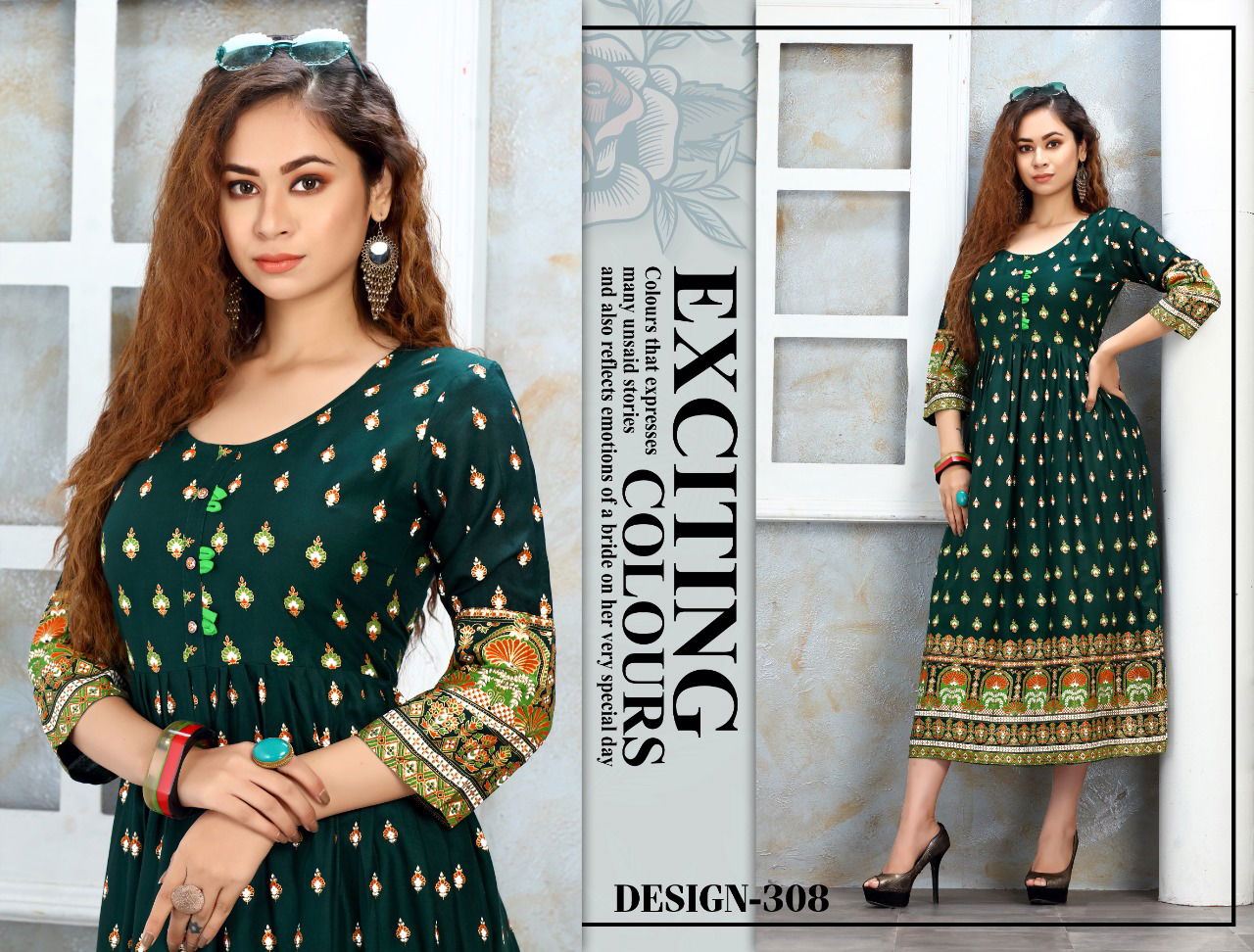 Trendy Nakshtra Ethnic Wear Rayon Printed Designer Anarkali Kurtis Collection
