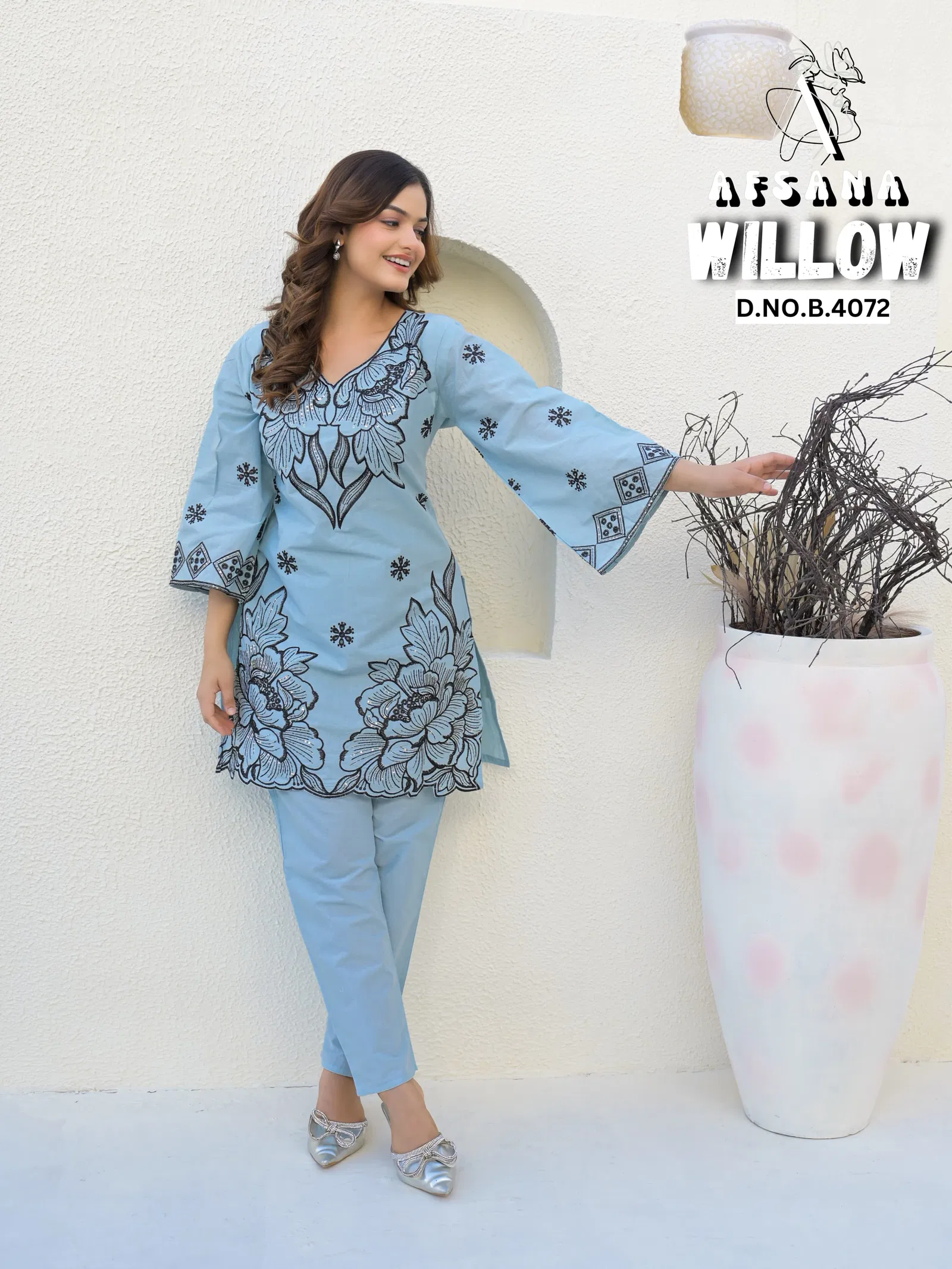 Willow By Afsana Cotton Embroidery Kurti With Bottom Exporters Orders In India
