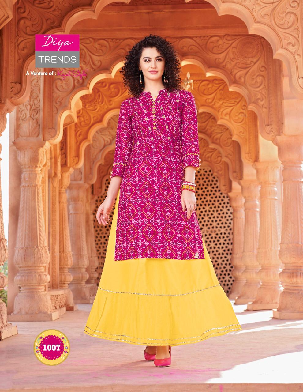 DIYA TRENDS LAUNCH NEW BANDHEJ VOL 1 BANDHANI PRINT DESIGNER EMBROIDERY KURTI WITH PLAZZO,PANT,SKIRT & SHARARA