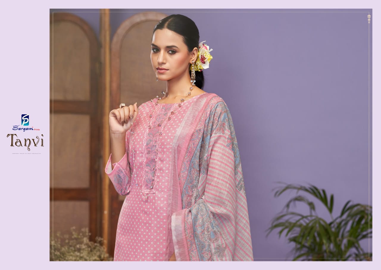 Tanvi by Sargam Lilen Printed Embroidery Salwar Suit Exporters In India