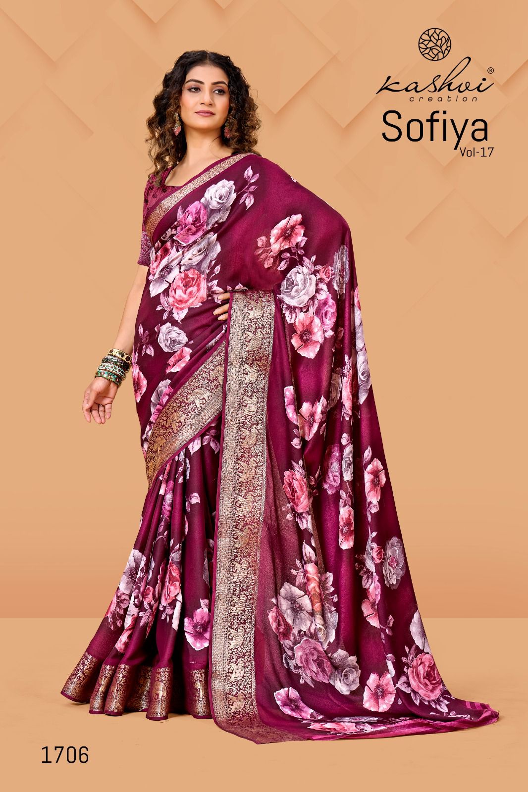 Sofiya Vol 17 By Kashvi Dull Moss Zari Border Printed Saree Orders In India