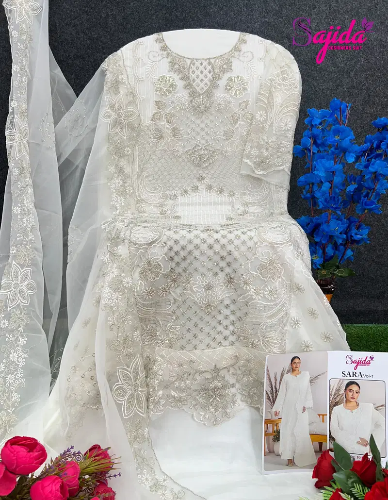 Sara Vol 1 by Sajida Organza Pakistani Salwar Kameez Suppliers In India