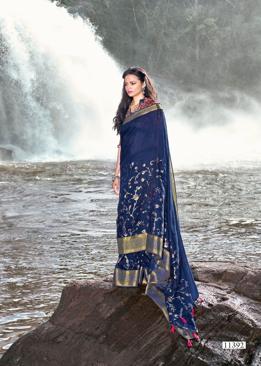 TRIVENI UPASANA Fancy Heavy Designer Festive Wear Cotton Linen Printed Saree Collection