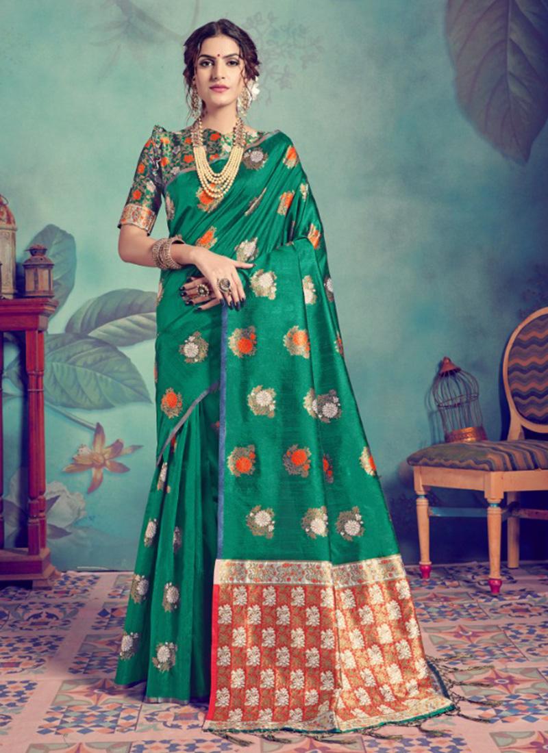Traditional Look Latest Designer Weaving Tussar Silk Sarees Collection