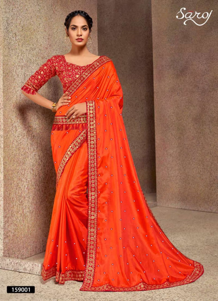 Saroj Designer Fancy Festive Wear Aanchal With Heavy Embroidery Work Silk Sarees Collection
