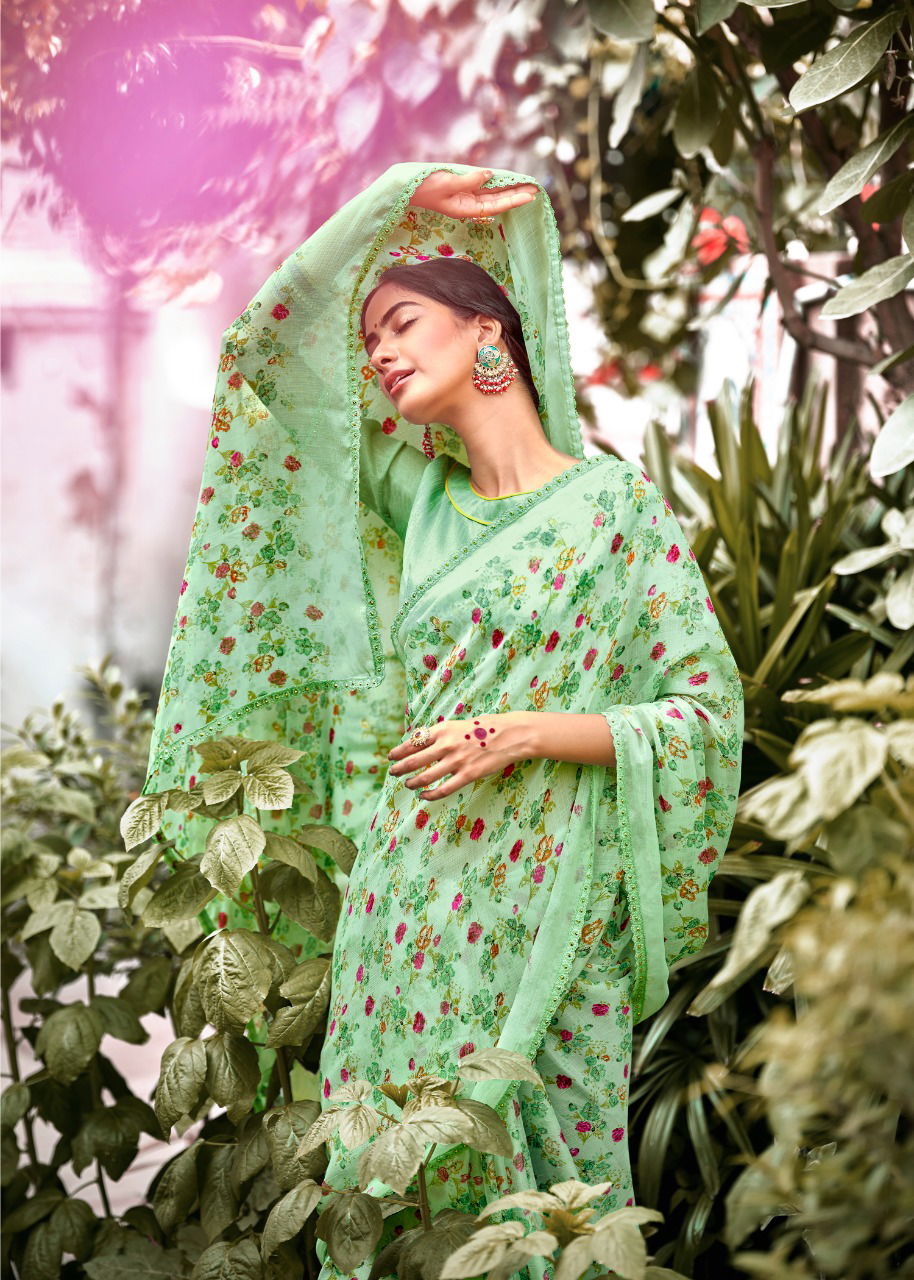 Kashvi Olivia Silk Chiffon Printed With Fancy Ethnic Wear Saree Collection

