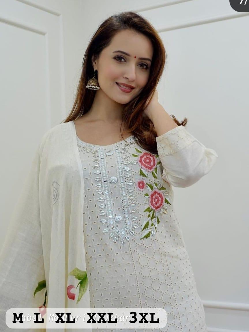 Virat Designer White Colour Cotton Kurti With Bottom Dupatta Catalog
