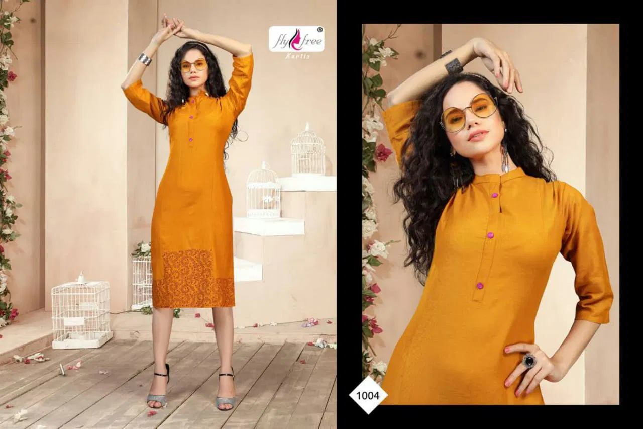 Fly Free Naira Latest Fancy Regular Casual Wear Heavy Rayon Designer Kurtis Collection

