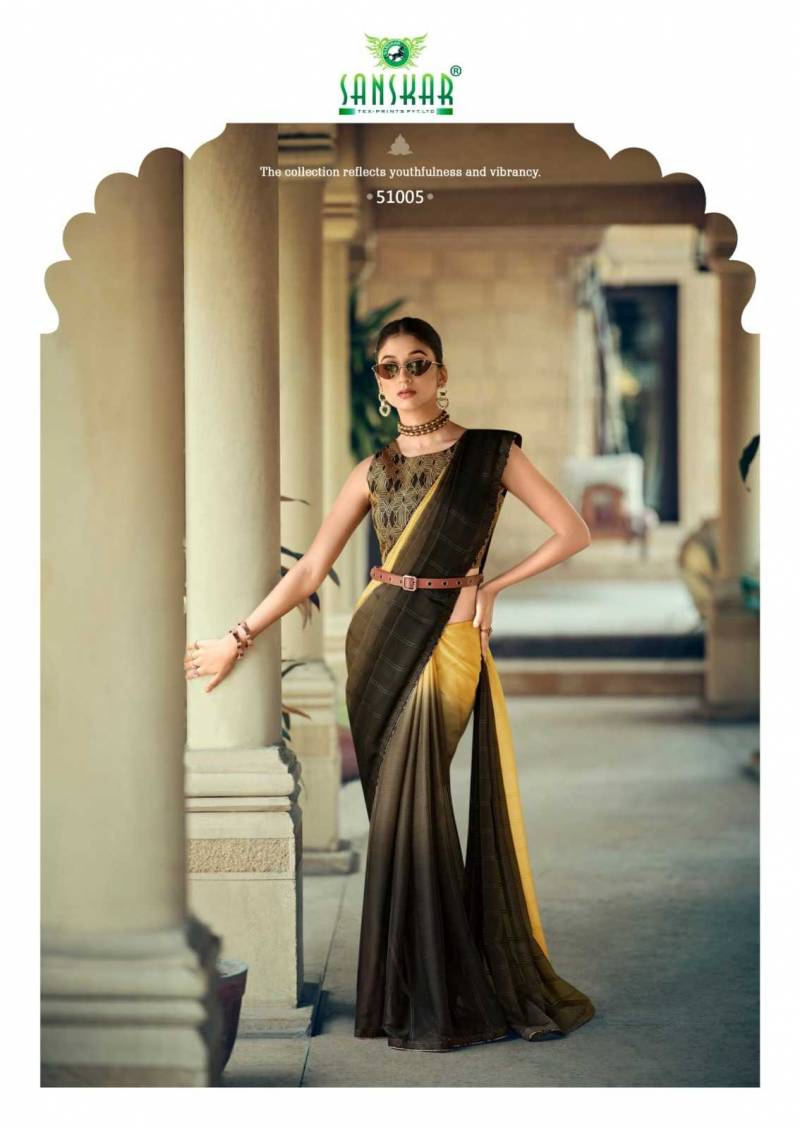 Sanskar Firki Chiffon Weaving Pattern Digital Border Daily Wear Saree Wholesale Online