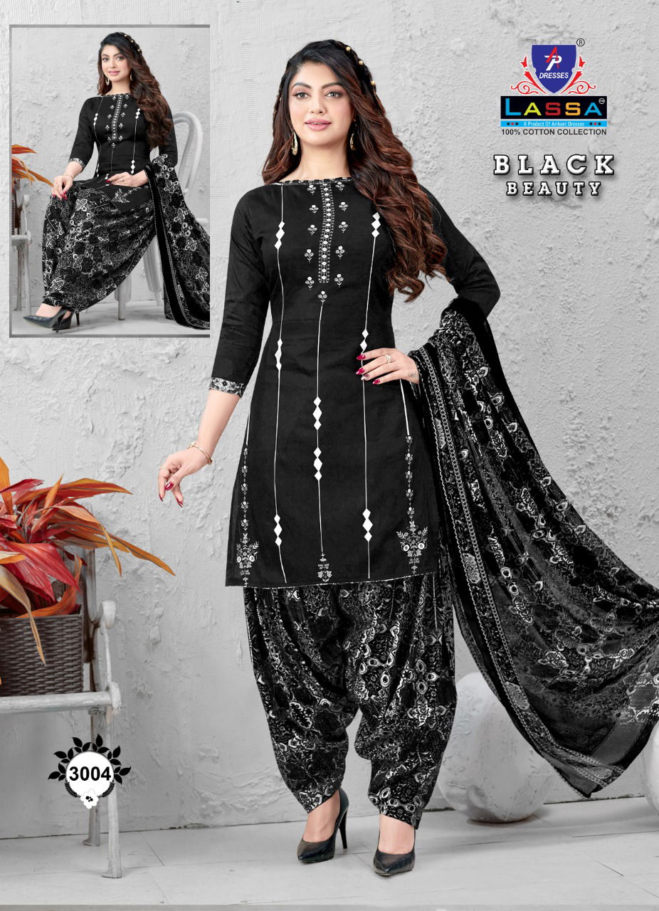 Arihant Lassa Black Beauty Printed Cotton Fancy Casual Wear Dress Material Collection
