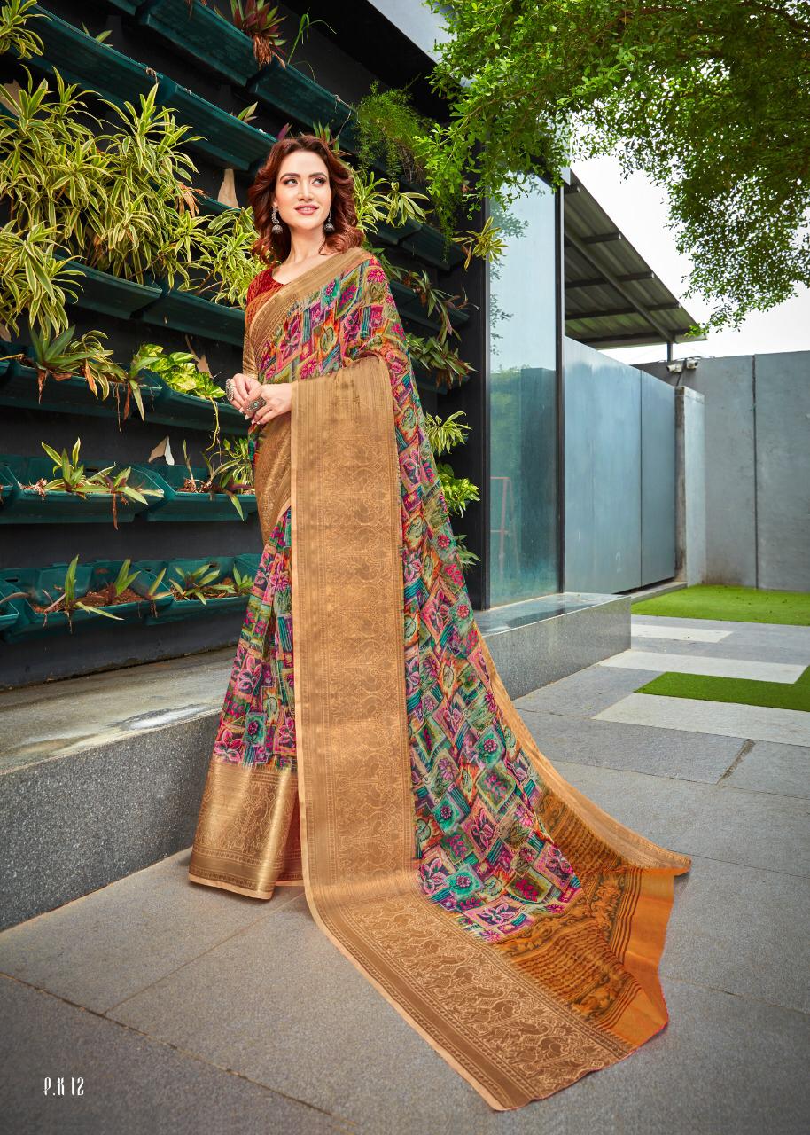 Shvetamber Peacock Kutthu Pattu Latest Designer Party Wear Stylish Digital Printed Organza Saree Collection 