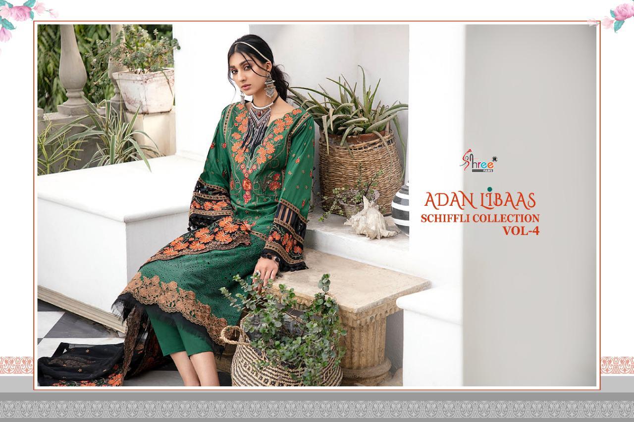 Shree Adan Libaas Schiffli Collection 4 Latest Fancy Casual Wear Pure Cotton Pakistani Salwar Suits Collection
