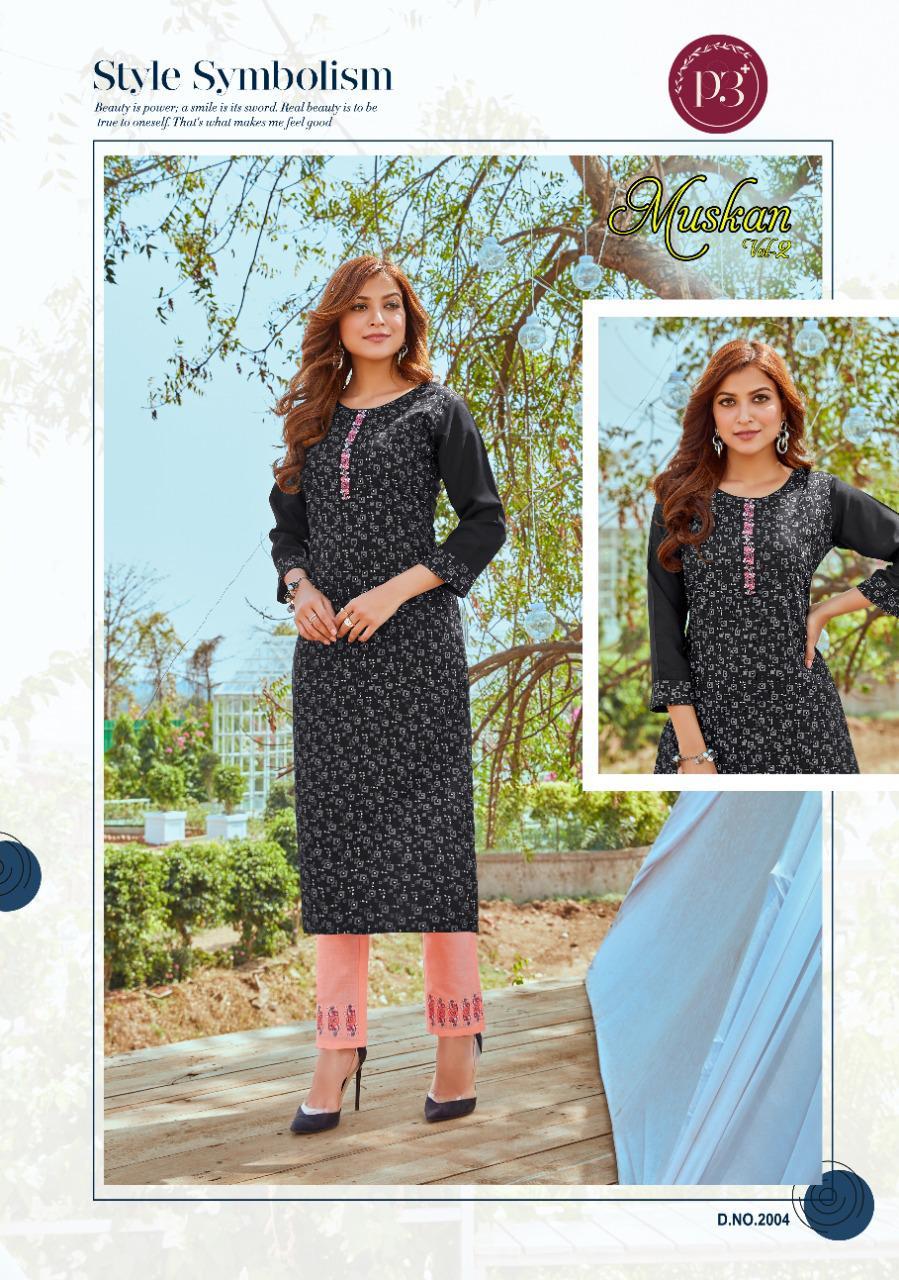 P3 Muskan 2 Latest Fancy Regular Wear Embroidery Work Rayon Kurti With Bottom Collection
