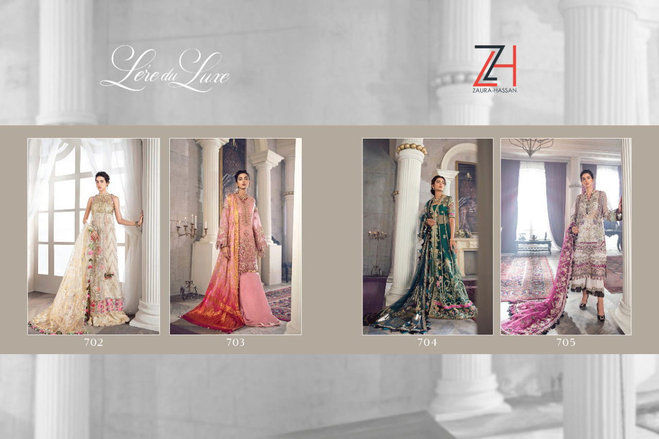 Zaura Hassan Leredu Luxe Latest Designer Heavy Butterfly Net With Heavy Embroidery Work Salwar Suit Collection 