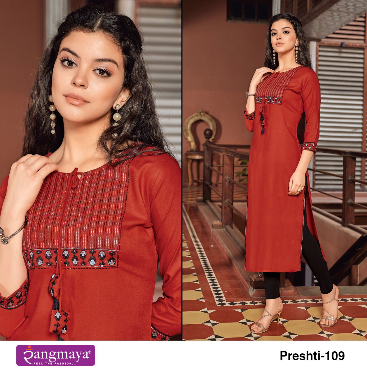 Rangmaya Preshti Fancy Wear Ethnic Wear Rayon Long Designer Kurtis Collection
