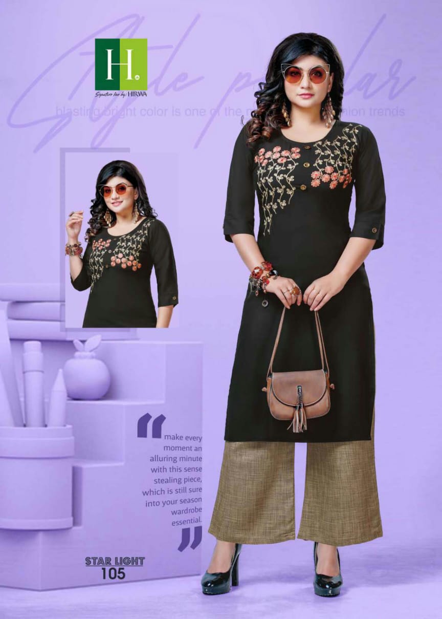 Hirwa Starlight Latest Fancy Designer Casual Wear Rayon Kurti With Bottom Collection
