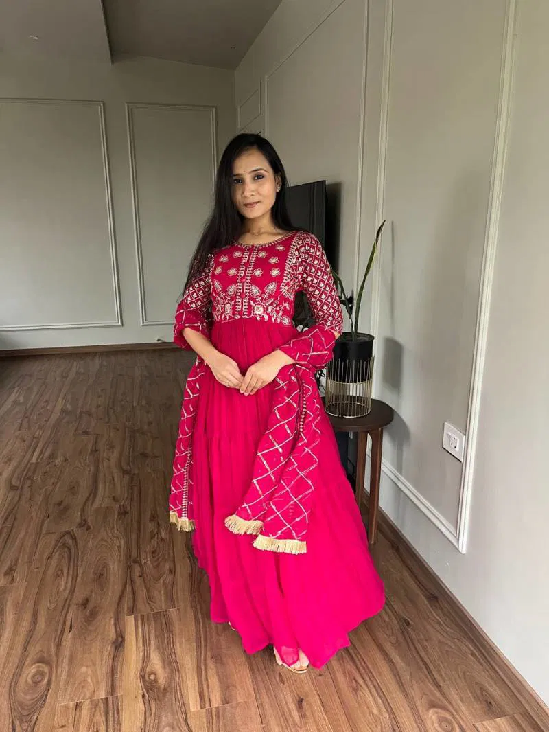 Sn 2391 92 Beautiful Faux Georgette Gown With Dupatta  Wholesale Clothing Distributors In India