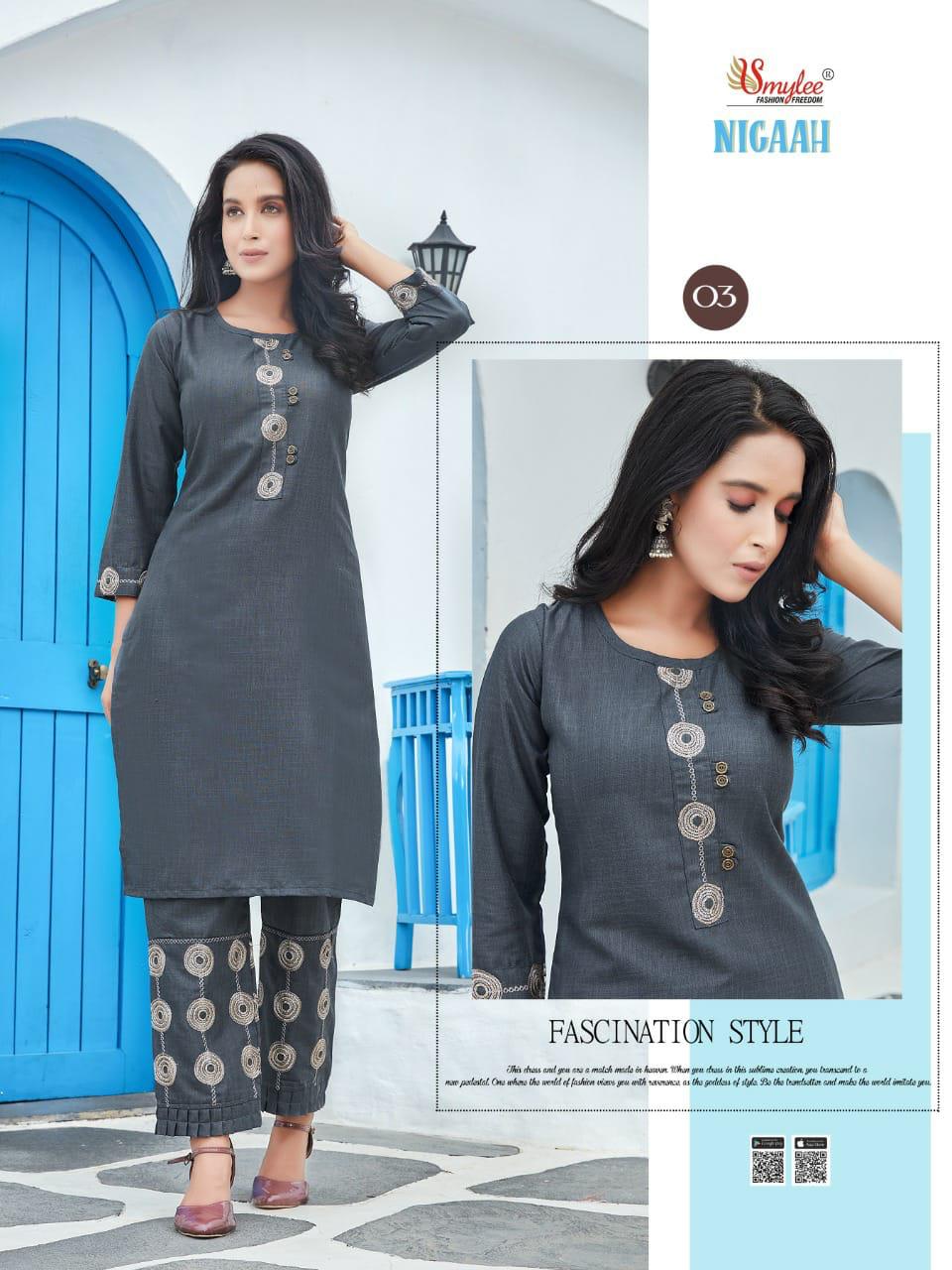 Smylee Nigaah Bombay Slub Embroidered Designer Kutri With Bottom Latest Collection
