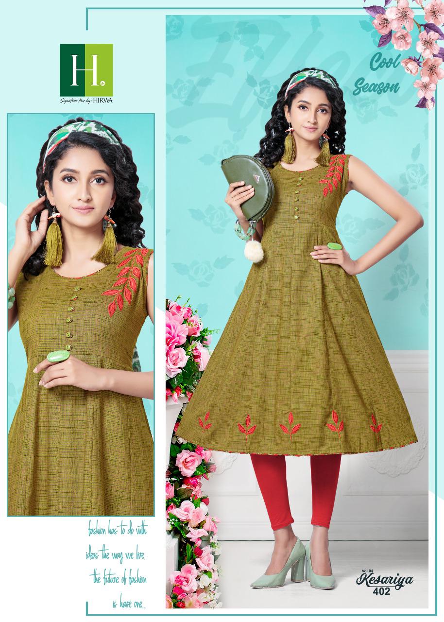 Hirwa Kesariya 4 Latest Designer Anarkali Style Casuaol Wear Rayon Kurtis Collection 