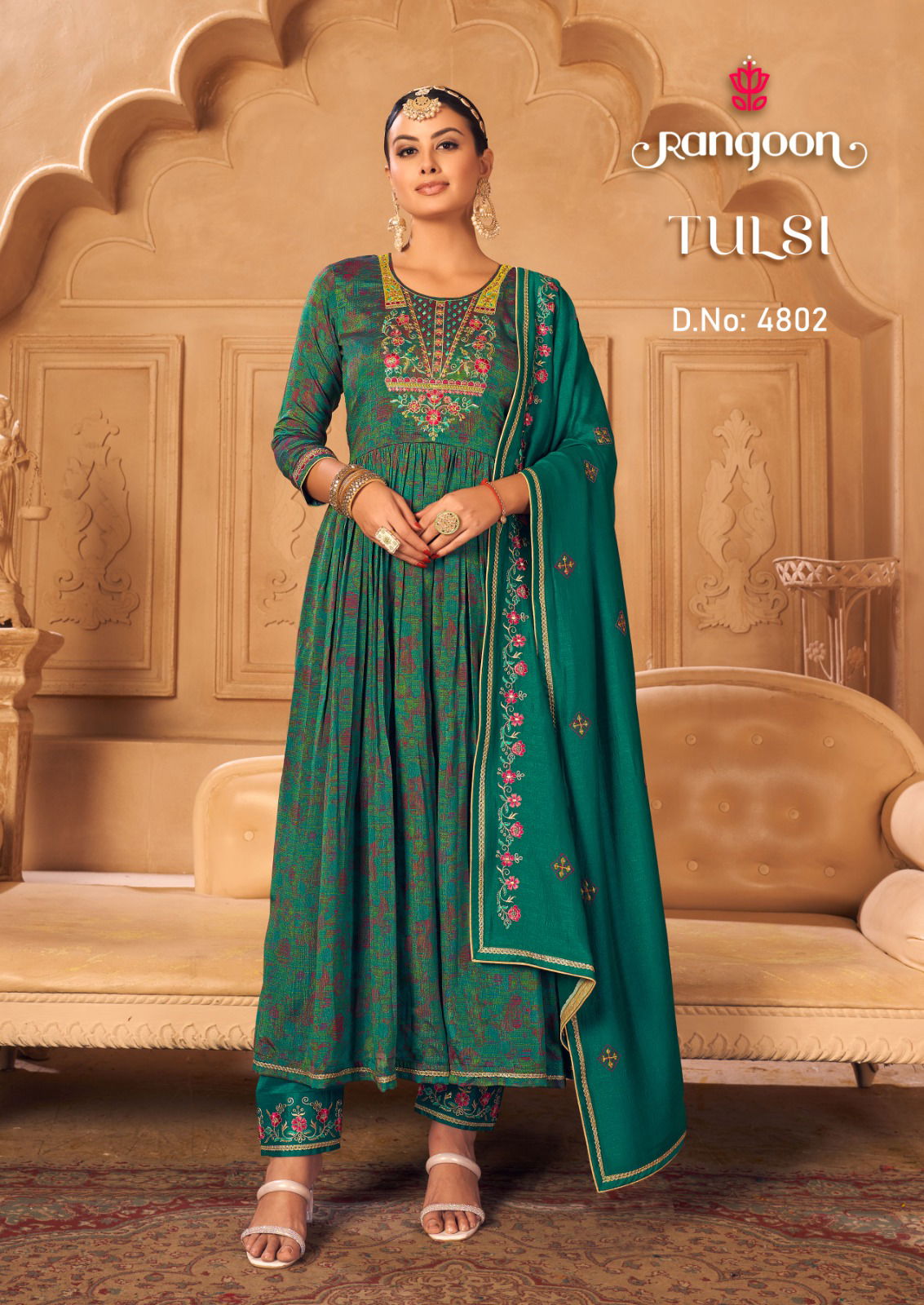 Tulsi By Rangoon Silk Print Anarkali Kurti Bottom With Dupatta Readymade Suit Catalog